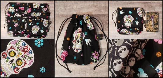 Glittery Sugar Skull & Birds Tarot Bag