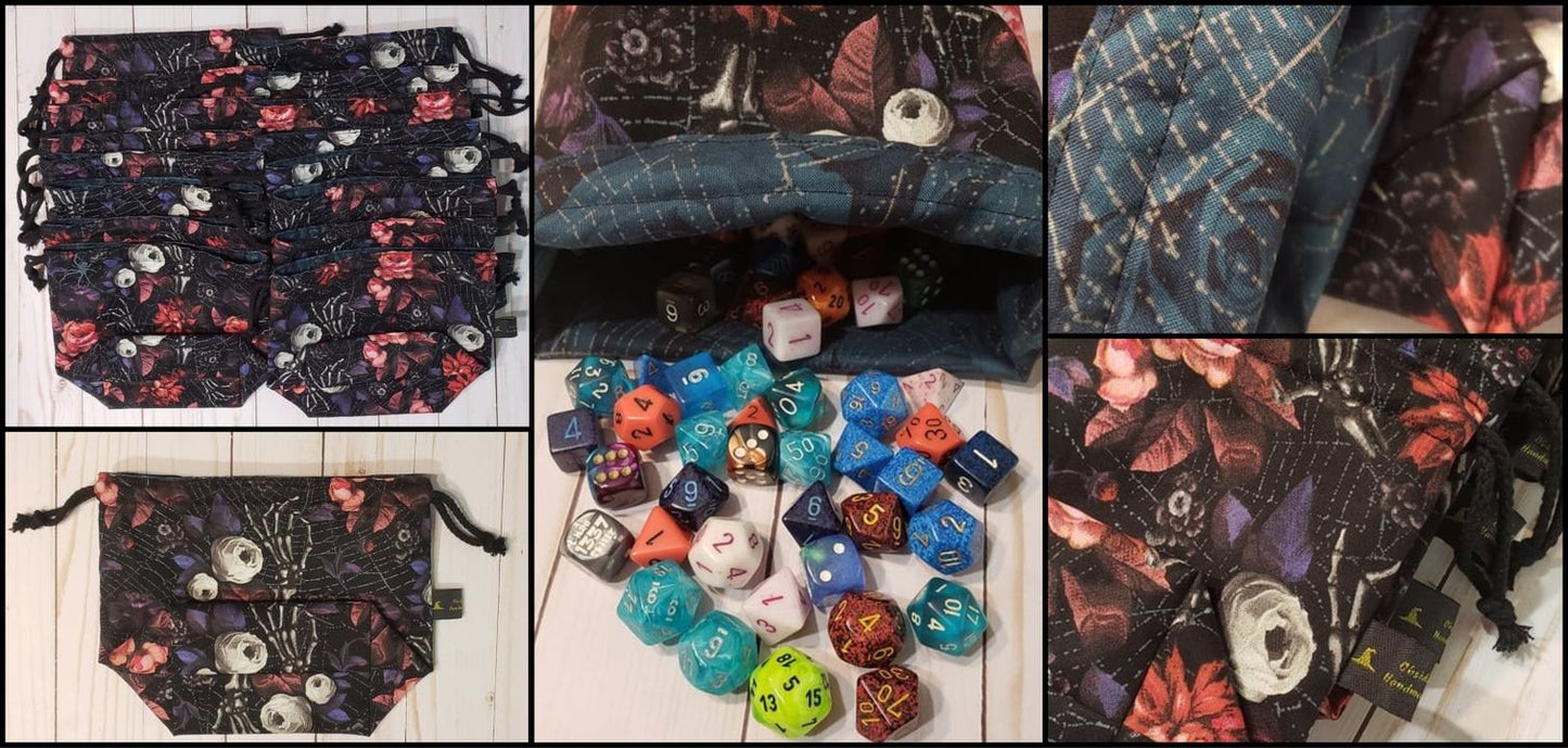 Skeleton Hands & Roses Dice Bags